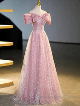 Off The Shoulder Pink Sequin Sparkle Semi Formal Prom Dress